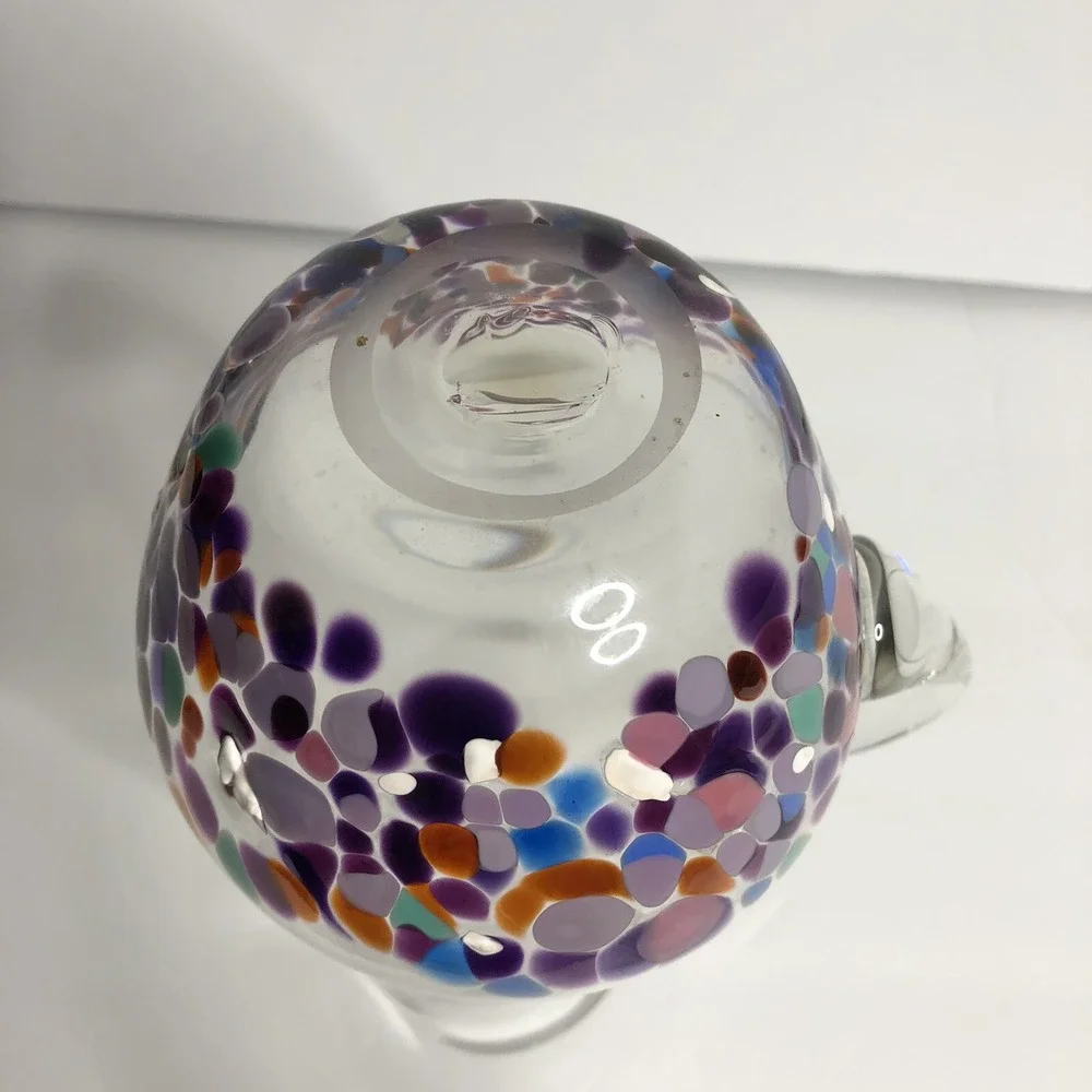 Hand Blown Art Glass Pitcher Purple Confetti Dot 10
